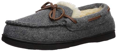 Dearfoams Women's Wool Moccasin with Tie Slipper, Grey, 8 Regular US