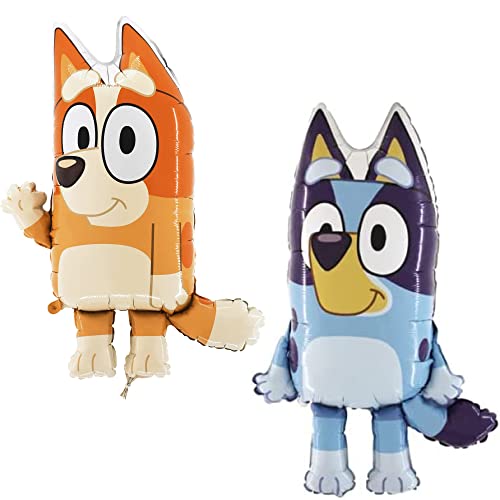 Image of Toyland® Pack Of 2-32 Inch Bluey Foil Balloons - 1 x Bluey & 1 x Bingo Shaped Character Foil Balloons