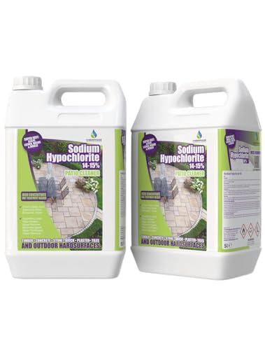 Sodium Hypochlorite Patio Cleaner 2 x 5 Litres of Industrial-Strength Algae & Black Spot Remover Powerful Driveway & Paving Cleaner Professional Outdoor Cleaning Solution for Concrete