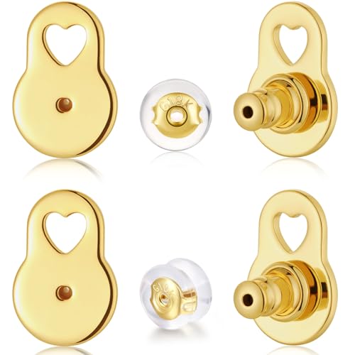 6 PCS Earring Backs for Droopy Ears Sturdy Heart Lifter Backs for Heavy Earrings Locking Earring Support Backings for Studs Secure Ear Backers 2 PCS Gold Silicone Backs Gold
