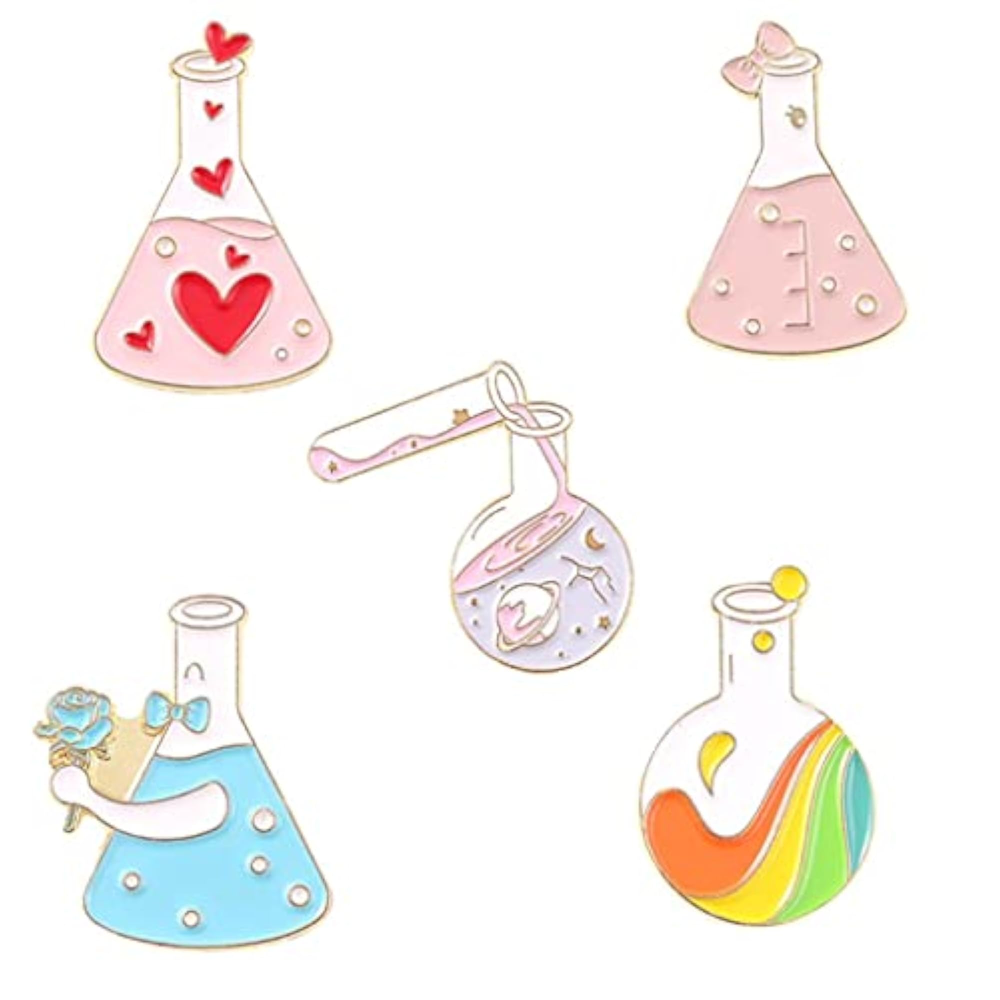 5X Science Chemical Beaker Enamel Brooches, Fun Accessories