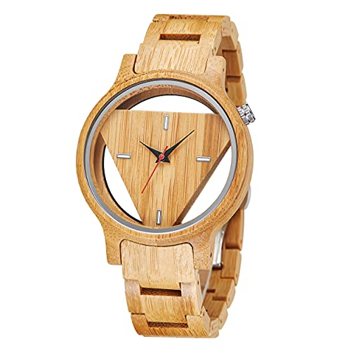 Tiong Triangle Wood Watch for Men Creative Hollow Dial...