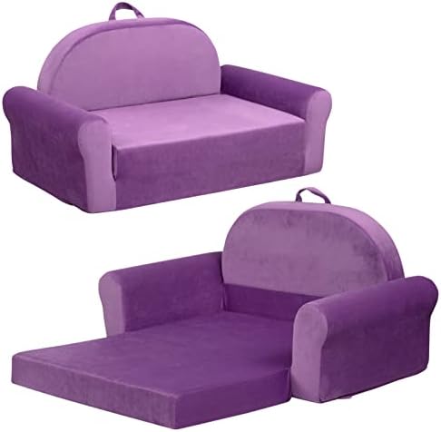 SKYMOVE Pet Sofa Bed with Carrying Handle Side Pockets, 2-in-1 Flip Open Couch, Cat House Velvet Convertible Chair to Lounger Ultra-Soft Snuggle Foam for Indoor Kitten and Small Dog, Purple, 30 inches