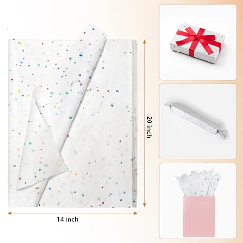 Image of White Glitter Tissue Paper for Gift Bags 36 Sheets 14x20 Inch - Recyclable Wrapping Paper for Weddings, Birthdays, Party & Festival Decorations DIY Craft Supplies