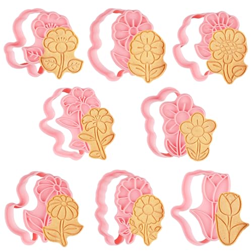 Bigqin 8 Piezas Flor Cortadores de Galletas, 3D Dibujos Animados Cortador Pan Sándwiches, DIY Fondant Pastelería Pasteles Herramienta para Hornear