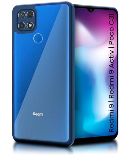 Image of WOW IMAGINE Shockproof Hybrid Back Cover for Redmi 9 | Redmi 9 Activ | Poco C31| Redmi 9C | Hard Slim fit Back Case | PC & TPU | Clear Transparent Case - Blue