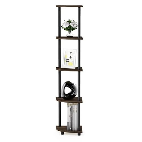 Furinno Turn-N-Tube 5 Tier Corner Display Rack Multipurpose Shelving Unit, 1-Pack, Columbia Walnut/Black #TOP3