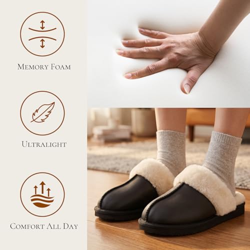 Image of OOW Fuzzy Slippers for Women Cozy Faux Fur House Shoes Memory Foam Slippers | Winter, Warm Slippers, Indoor and Outdoor