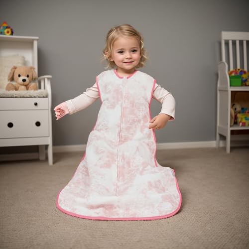 Image of Muslin Cotton Toddler Girl Sleeping Bag 0.5-0.7 TOG (2-3T) - Lightweight & Breathable Wearable Blanket, Sleeveless Sleep Sack with 4-Layer Front & 2-Layer Back, All-Season Use