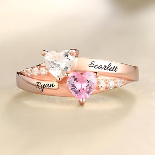 Engraved Promise Rings for Her Custom Two Birthstone Engagement Rings for Women Personalized Promise Rings for Women 2 Birthstone Wedding Rings for Women Heart Shaped Promise Ring Engraved Ring4