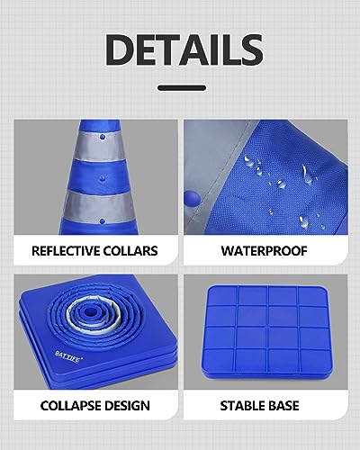 Image of BATTIFE 4 Pack 18 Inch Collapsible Traffic Cones, Blue Safety Cones