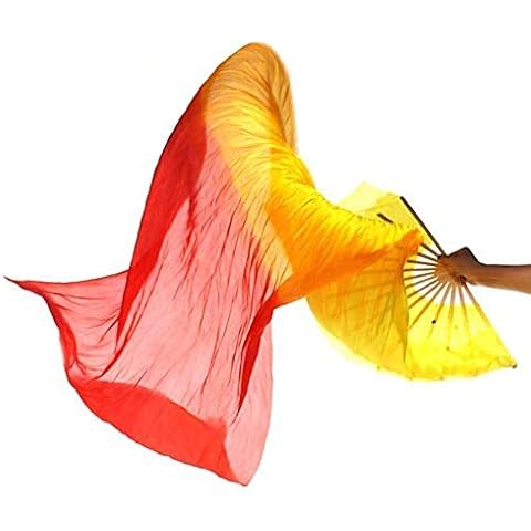 MEETOZ 1.8M Hand Made Belly Dance Dancing Silk Bamboo Long Fans for Party Stage Performance Silk Bamboo Long Fans for Party Stage Performance (3 Colors) Cover