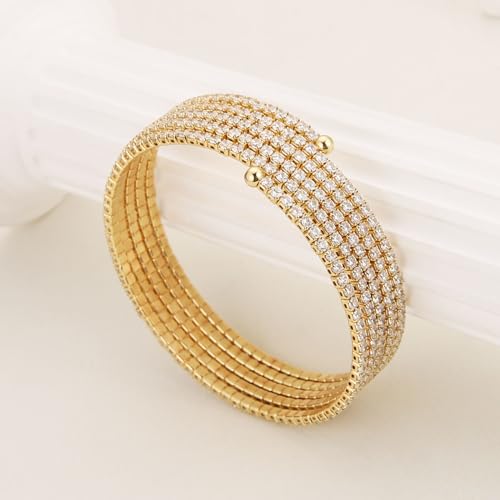 HZMAN Crystal Rhinestone Cuff Bracelet for Women Dainty MultiLayer Bracelet 6 Rows Layered Bracelets Jewelry for Prom Party Wedding4