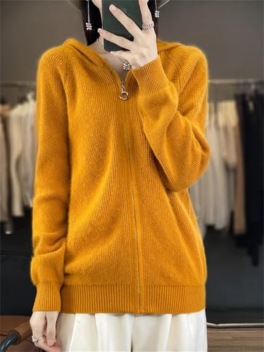 Women Hoodie Cardigan Zipper 100% Solid Cashmere Sweater Long Sleeve Knitted Coat4