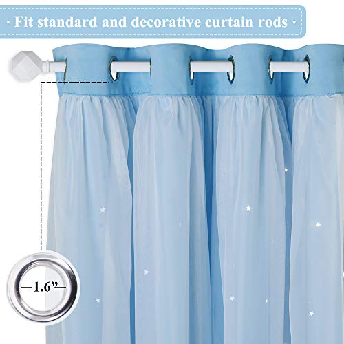 Nicetown Kids Boys Blackout Curtains, Double-Deck Sheer Panel & Star Drapes For Living Room, Window Treatments With Tie Backs (Blue, 1 Pair, W52 X L95) #TOP2