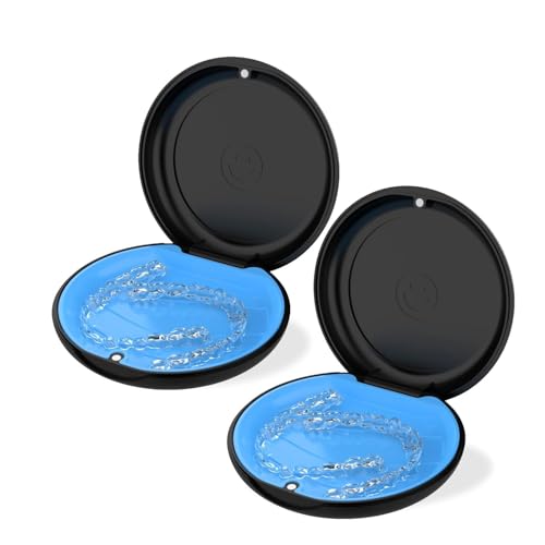VCAREU 2 Pack Retainer Case, Slim Aligner Case, Compatible with Invisalign, Cute Retainer Case with Silicone Pad, Orthodontic Mouth Guard Case with Retainer Removal Tool and Brush, Black