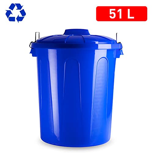 Miniatura 5 de Tradineur - Cubo De Basura De Plástico Con Asas Metálicas, Fabricado En Plástico, Papelera Con Tapa, Reciclaje, Industrial, Hogar Azul, 51 Litros