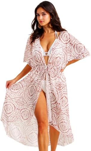 Womens Kimono Bathing Suit Coverups Tie Front Beach Cover Up Loose Cardigans Swimsuit for Bikini