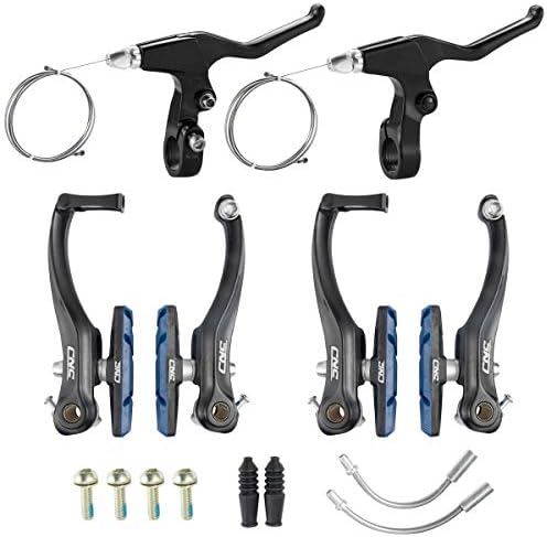 CNC V Brake Set, Bicycle Linear Pull V Brakes for Front/Rear Wheel,V Brake with Lever and Cable， Long Arm 110mm, Blue Black