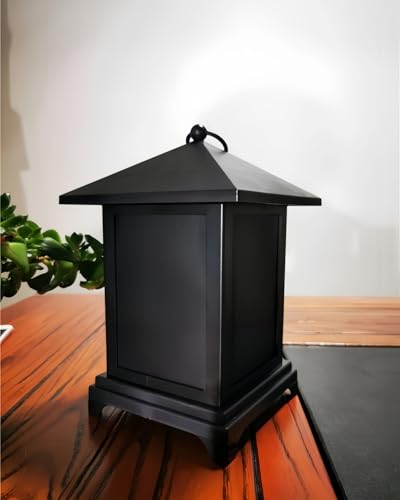 Image of Small Cozy Fireplace Lantern Traditional Realistic Log Wood Burning Flame Effect Ligh LED Charcoal Style Table LampFor Indoor & Outdoor Use