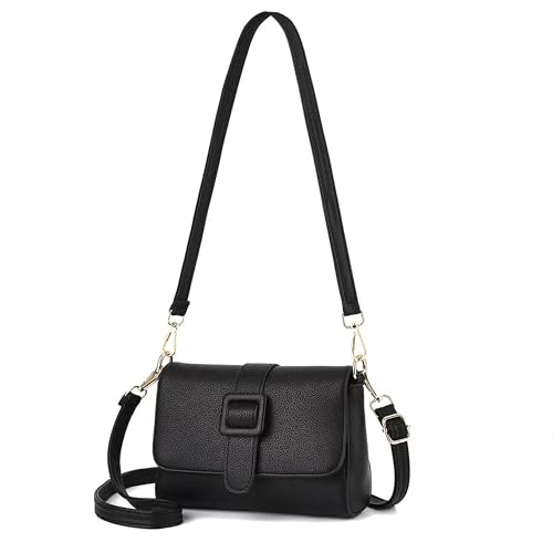 Bolsa Feminina de Couro Macio - Alças duplas ajustáveis (Ombro/Crossbody), Multiuso para Dia a Dia, Festas e Viagense Couro Macio (Preto)