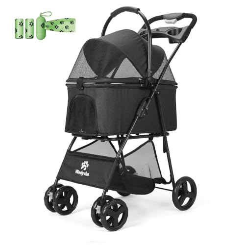 Carrinho de passeio para animais de estimação, 4 rodas para cães e gatos médios/pequenos, carrinho d