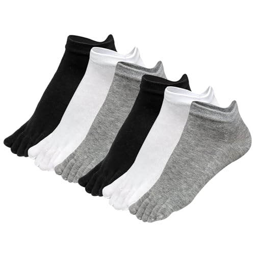 Soleeya 6 Paar Damen Zehensocken Baumwolle 35-40 Atmungsaktiv Kurz Zehensocken Sneaker Socken Damen Fünf Finger Socken Weich und Bequem Toe Socks Cotton Geeignet für Sport und Freizeit (A)
