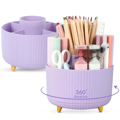 Image of SKYDUE 2 Pack Pen Holder, 360 Degree Rotating Pencil Holder for Desk Organizer, Rotating Desktop Pen Organizer with 5 Slots, Office Supplies, Pencil Cup for Office, School, Home