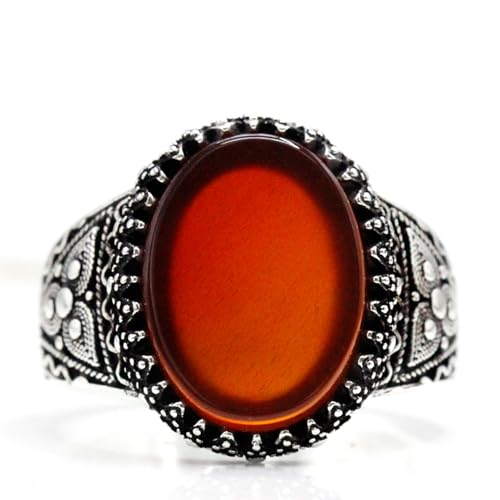 Real 925 sterling silver inlaid red natural agate gem ring, authentic retro Türkiye Ottoman style men's ring2
