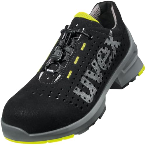 Uvex 1 gelochter Halbschuh, Sicherheitsschuhe S1 SRC, Arbeitsschuhe für Damen & Herren, Schwarz/Lime, Größe 43
