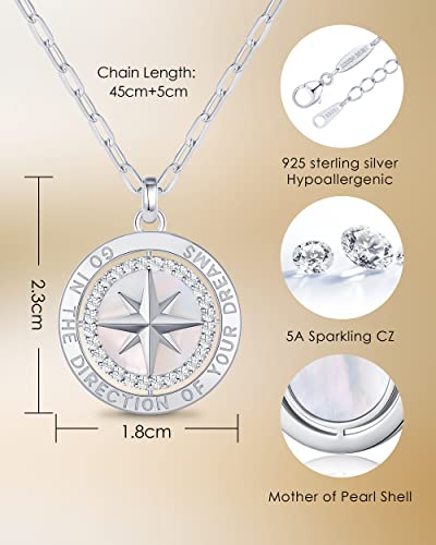 Louisa Secret S925 Sterling Silver Birthstone Necklace Gifts For Wife, Compass Jewelry Gifts For Women Wedding Anniversary Birthday Gifts For Her Girlfriend, Girls Necklaces For Daughter Valentines Day Christmas Day #TOP3