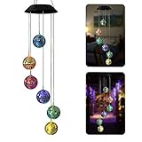 AceList Color-Changing Solar Powered Disco Mirror Ball Wind Chime Wind Moblie LED Light, Gzero Spiral Spinner Windchime Portable Outdoor Chime for Patio, Deck, Yard, Garden, Home,