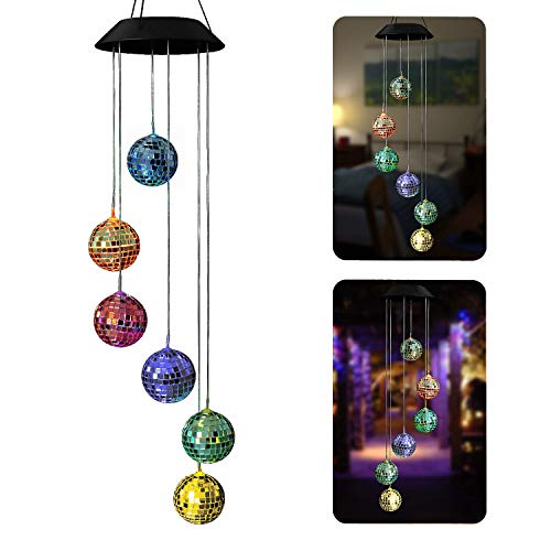 AceList Color-Changing Solar Powered Disco Mirror Ball Wind Chime Wind Moblie LED Light, Gzero Spiral Spinner Windchime Portable Outdoor Chime for Patio, Deck, Yard, Garden, Home,