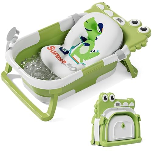 Image of TPN Collapsible Baby Bathtub for Infants to Toddler with Real-time Temp Monitor+Floating Cushion,Foldable Baby Bath Tub Set Applicable 0-36 Month,Perfect Portable Travel Baby Tub for Newborns Boy