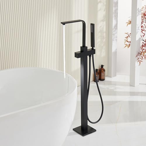 Grifo Bañera Independiente Negro Rotación de 360° Ducha Baño Grifo de Suelo para Bañera