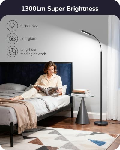 Image of EDISHINE 18W LED Floor Lamp for Living Room, Diamond-Surface, Black