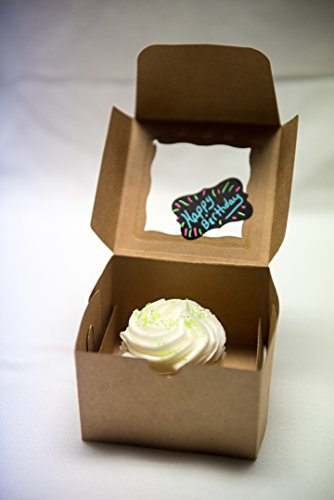 Small Brown Bakery/Pastry Boxes - 10 Pack 4X4X2.5" Gift Box For Weddings/Holidays/Party Favors/Birthdays/Desserts, Cookie Boxes With Window, Bonus Labels #TOP4