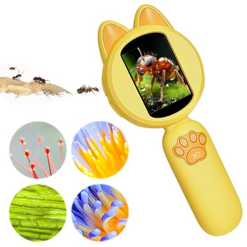 Crspexil Microscope, Digital Microscope,Holding Magnifying Glasses?2’’ IPS Eye-Protecting Screen,4 Zoom Buttons,8 LED Lights,Built-in Mini-Games.Christmas,Birthday,Edu Gifts.