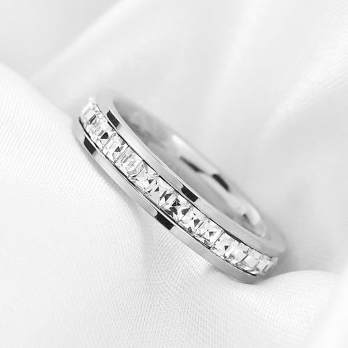 Personalized Best Friend Rings for 2 Stainless Steel CZ Flat Edges Eternity Stacking Ring Engagement Wedding Band for Sisters,BFF Friendship Jewelry,Bridesmaid Gift2