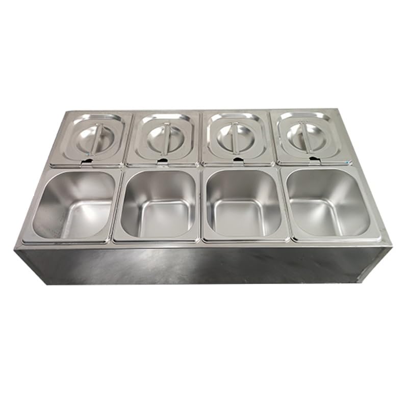 Gewürz-Organizer-Ständer aus Edelstahl, geneigter Halter mit Deckel, Löffel, Pizzastation, Buffet-Behälter-Set für Saucen, Zutaten, Küche, Silber-D
