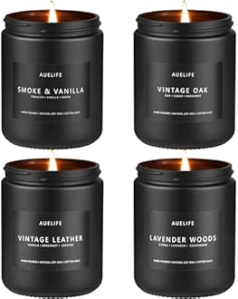 Scented Candles Set | Men Candle Set, Scented Candles for Home, Gifts for Men Aromatherapy Gift Set - 4 Pack Manly Gifts for Dad Fathers Day, Soy Candle of Leather/Smoke & Vanilla/Oak/Lavender