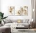 3 Pcs Modern White Floral Golden Leaves Canvas Wall Art Neutral Boho Beige Botanical Painting Pictures Nordic Wall Decor Posters Print Artwork for Bedroom Living room Office Home Decoration