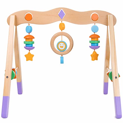 Image of Little Olympians Wooden Baby Gym - Child Activity Center Newborns & Early Infants - Wood Mobile Interactive Play Station for Tummy Time - Educational & Developmental Learning Toys, Ages 0-5 Months