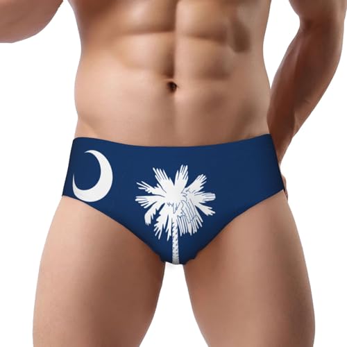 Mens Bikini Swimwear Sports Triangle Swim Briefs - South Carolina Flag Print Bathing Suit Sexy Swimsuit Underwear Medium Black
