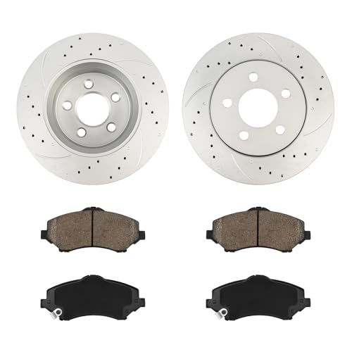 Image of KAX Front Brake Kit, Drilled and Slotted Brake Rotors, Ceramic Brake Pads | Fits Jeep Liberty 2008-2012, Dodge Nitro 2007-2011, Automotive Replacement Brake Kit