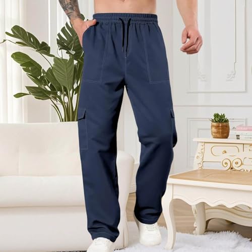 Men's Loose Workout Cargo Pants Casual Smocked Waist Hiking Jogger Outdoor Sweatpants Training Trousers with Pockets2