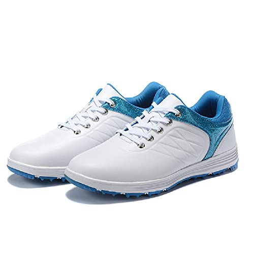 [Yingkou] ゴルフシューズ メンズ スパイクレス 登山靴 防水 防滑 軽量 スリッポン 安定性 通気性 スパイクレス ゴルフ 靴 スポーツシューズ 運動靴 コース 練習 アウトドアレゴルフスニーカー ゴルフ 練習 靴 父の日ギフト 大きいサイズ (ホワイト/ブルー,25.5cm) 1枚目