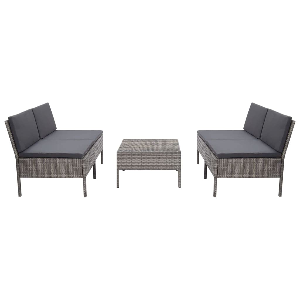 Set da giardino per esterni Set da giardino per il tempo liberoSet Divani da Giardino 5 pz con Cuscini in Polyrattan GrigioPer terrazza, balcone, giardino, spiaggia