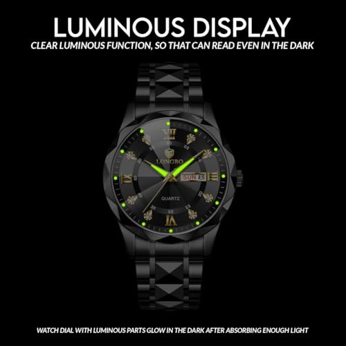Image of LONGBO Zenith Watch for Men Analog Quartz Dress Diamond Business Stainless Steel Watches Waterproof Luminous Date Luxury Men's Wristwatch | Birthday Gift for Men | Gift for Husband | Gift for Brother