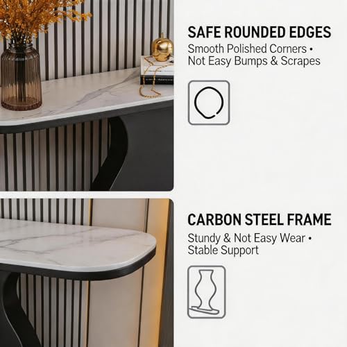 Mesa de entrada estrecha con base de metal rectangular para pasillo color negro 6